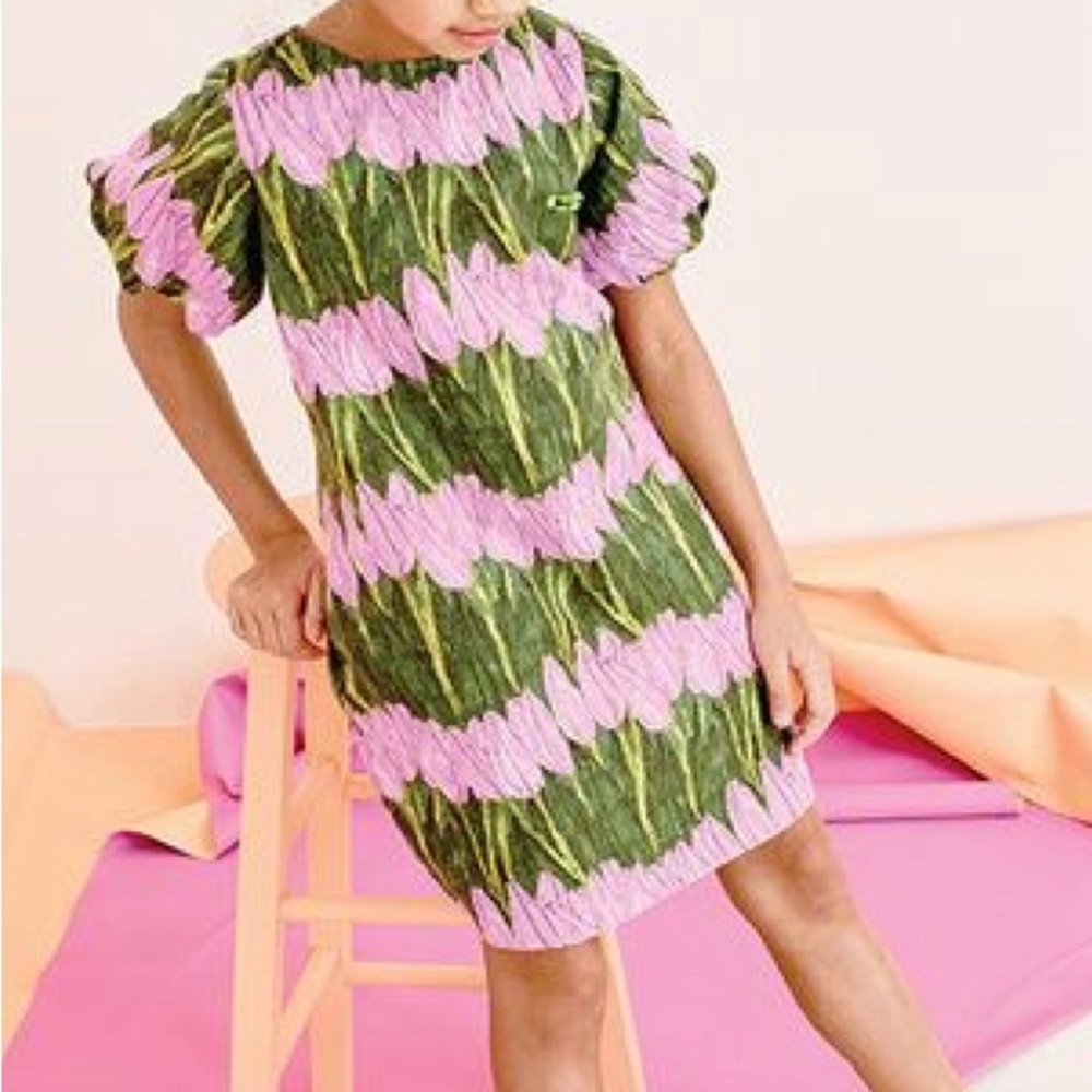 Crewcuts Pink and Green Floral Tulip Dress Size 10